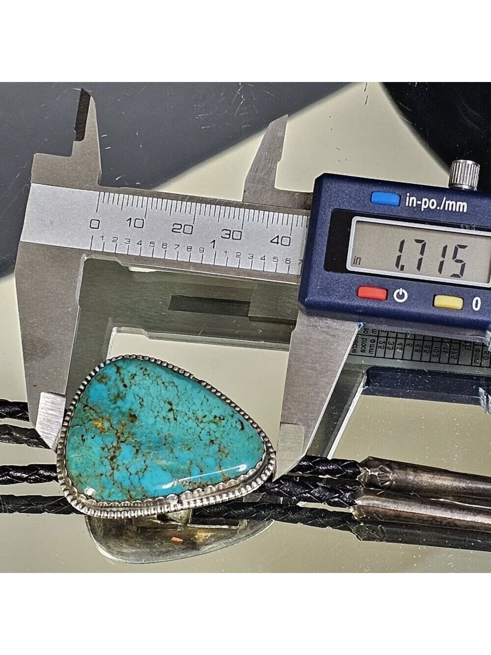 Navajo Turquoise On Silver BOLO Tie Hallmarked K E E with Sterling 925 Tips KEE - Picture 9 of 16